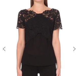 NWT The Kooples Black Lace Detail Top SZ 1